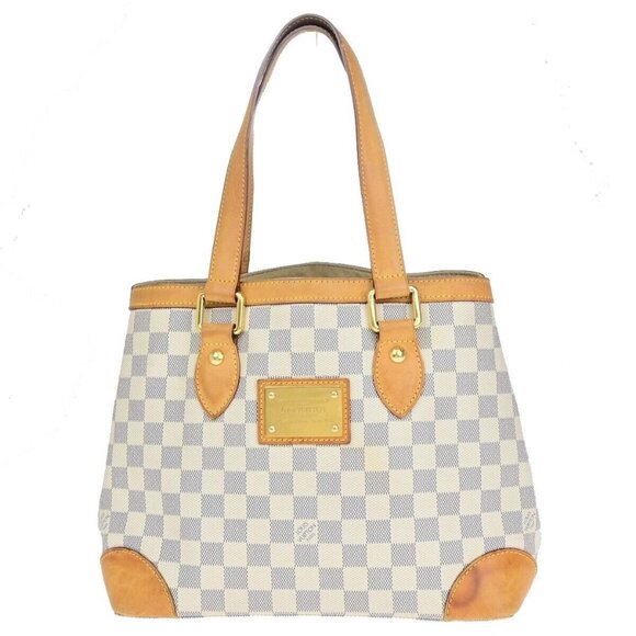 LOUIS VUITTON Hampstead PM Shoulder Bag Damier Azur Leather White - Picture 1 of 5